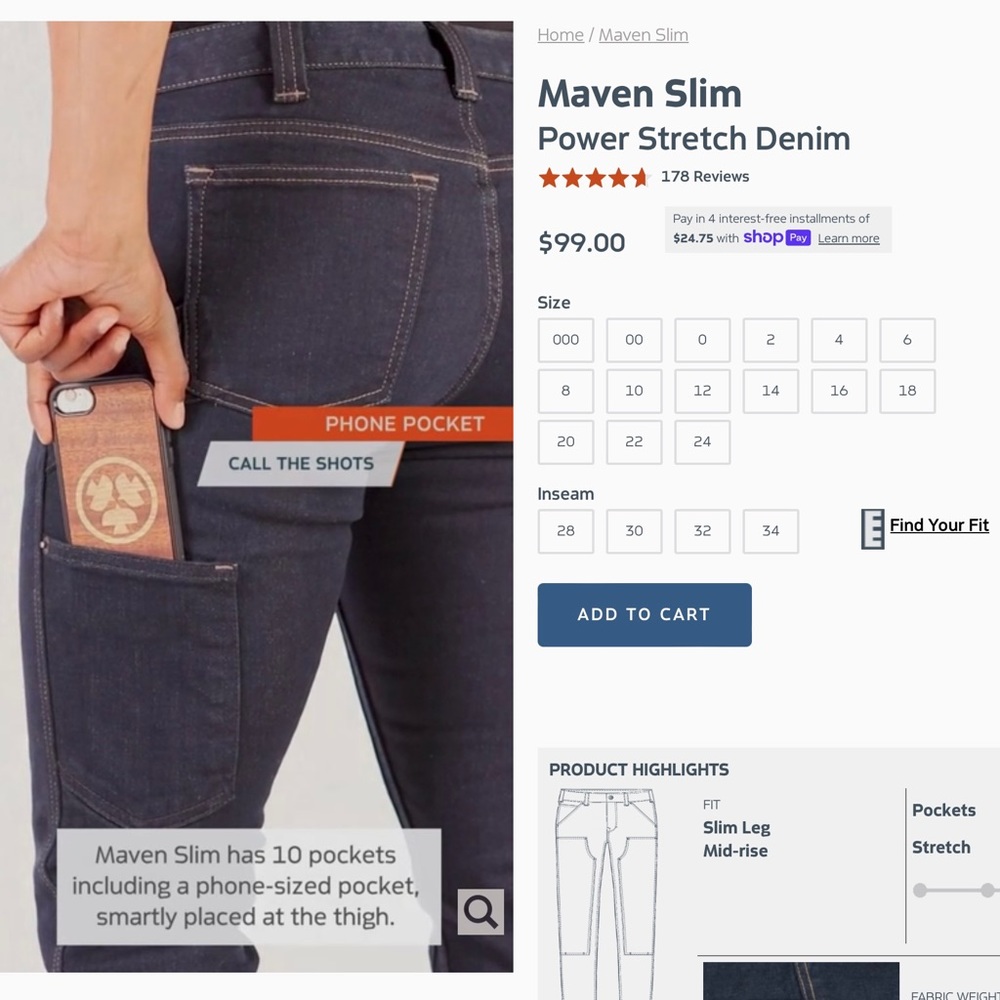 Dovetail Workwear Powerflex Indigo Denim Work Pants TALL